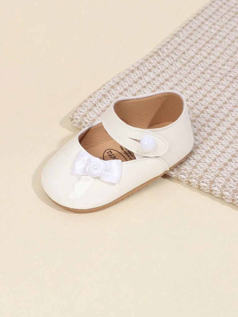 Baby White Shiny Hook And Loop Shoes
