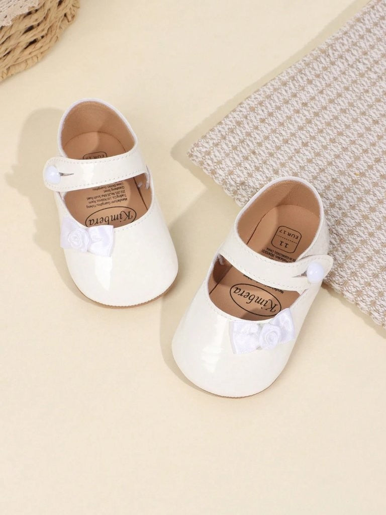 Baby White Shiny Hook And Loop Shoes