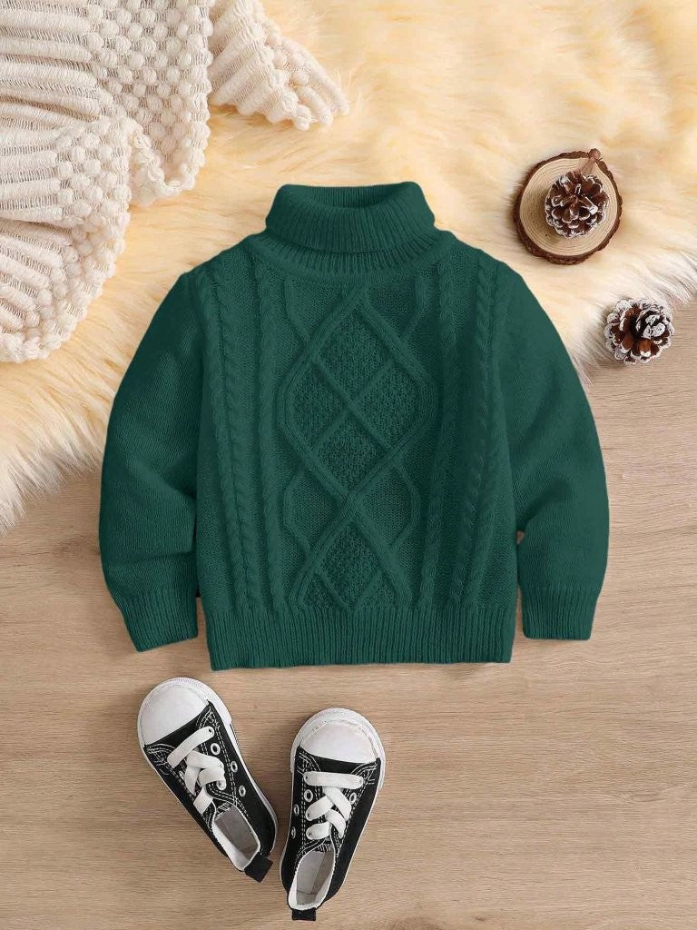 Baby High Neck Textured Knitted Pullover Green