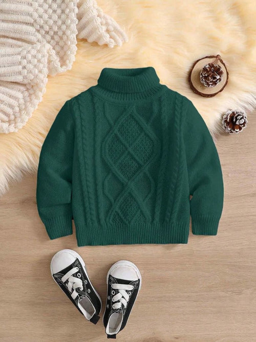 Baby High Neck Textured Knitted Pullover Green
