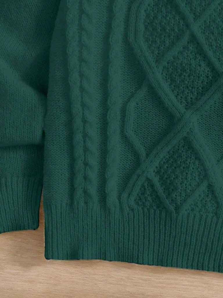 Baby High Neck Textured Knitted Pullover Green