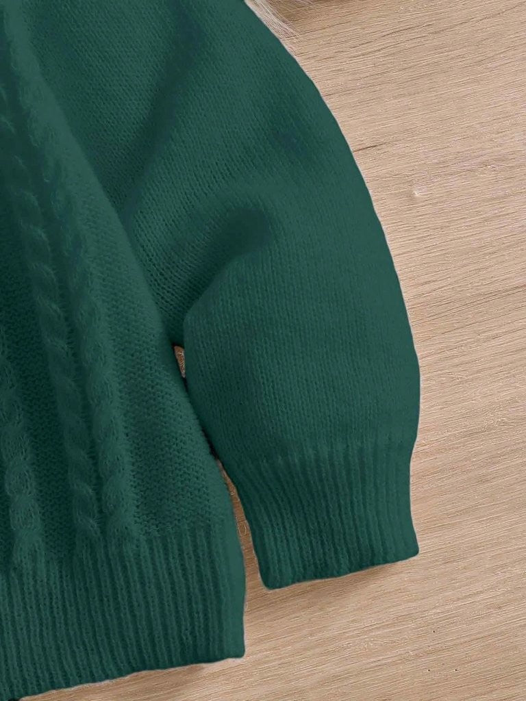 Baby High Neck Textured Knitted Pullover Green