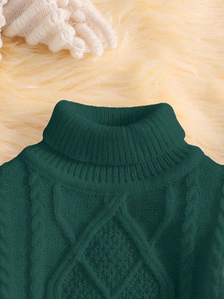 Baby High Neck Textured Knitted Pullover Green