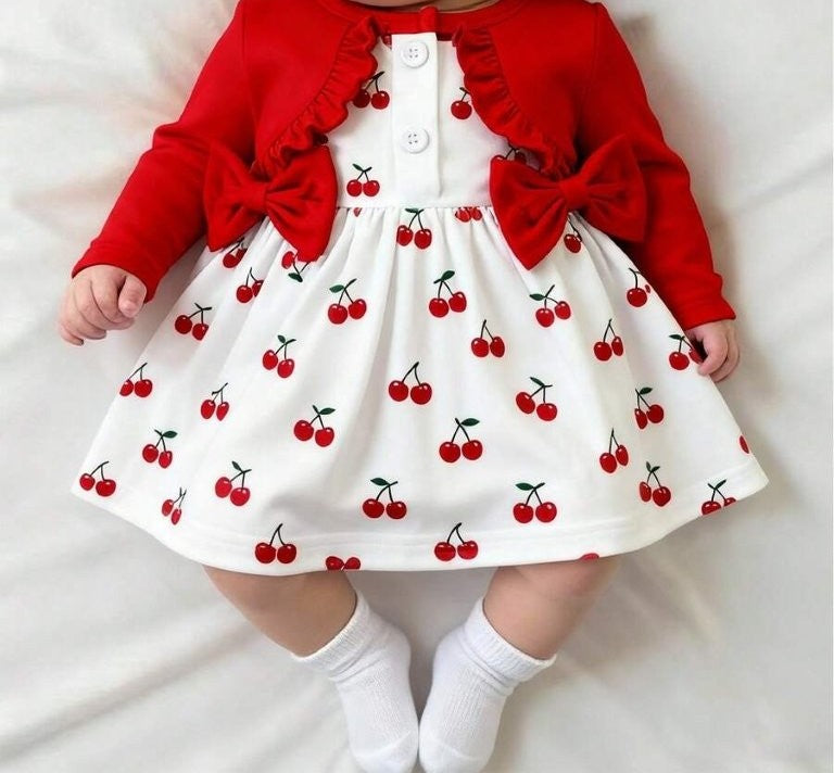 Baby Cherry Double Bow Dress With Headband