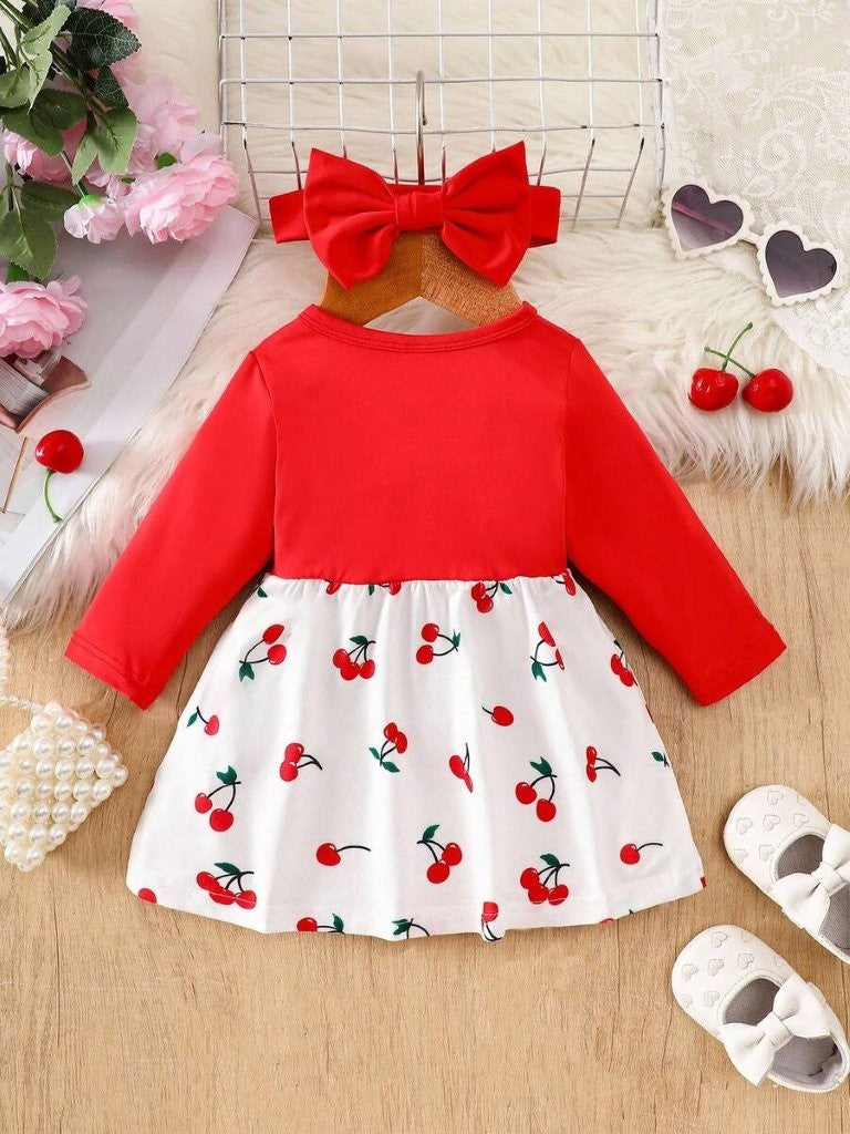 Baby Cherry Double Bow Dress With Headband