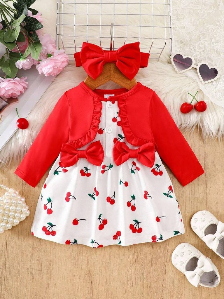 Baby Cherry Double Bow Dress With Headband