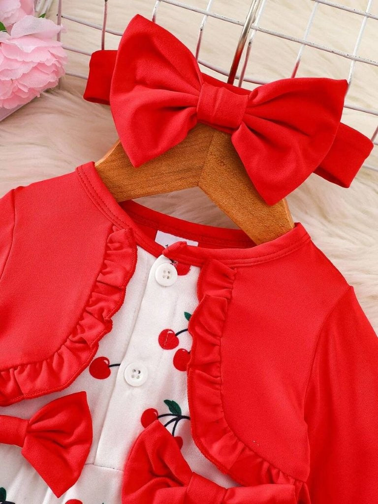 Baby Cherry Double Bow Dress With Headband