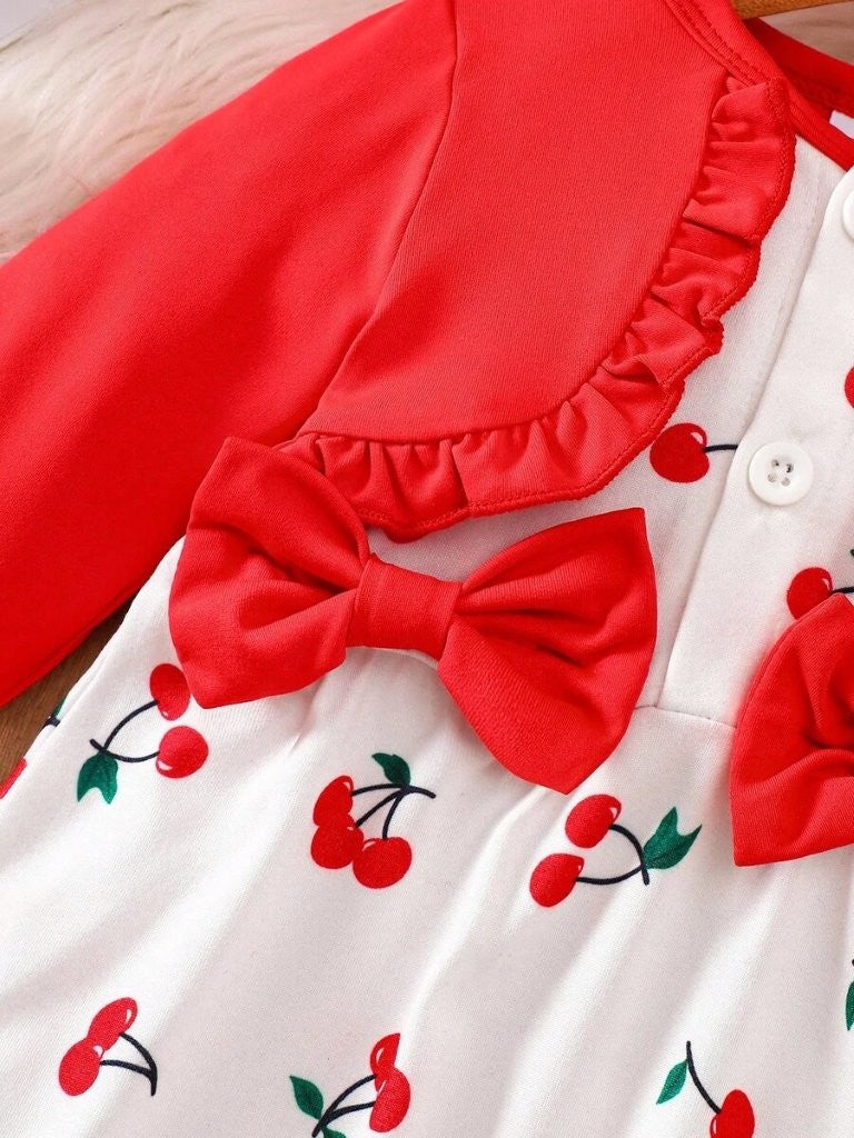 Baby Cherry Double Bow Dress With Headband