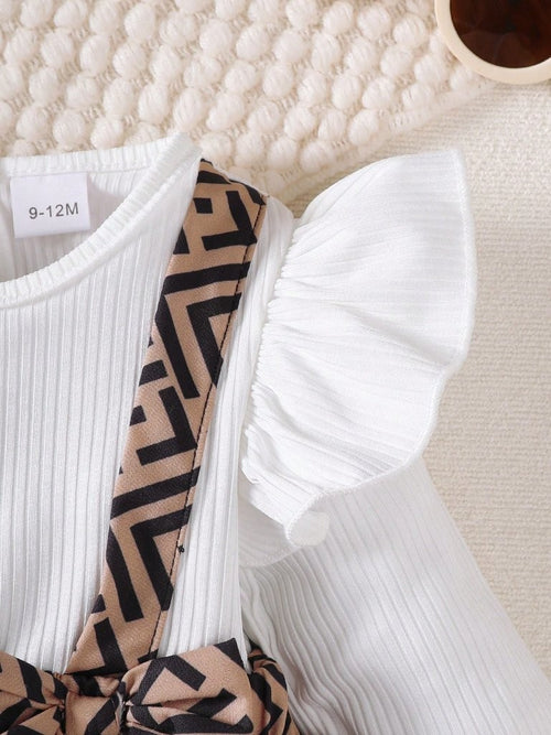 Baby Geometric Print Bodysuit Dress With Headband