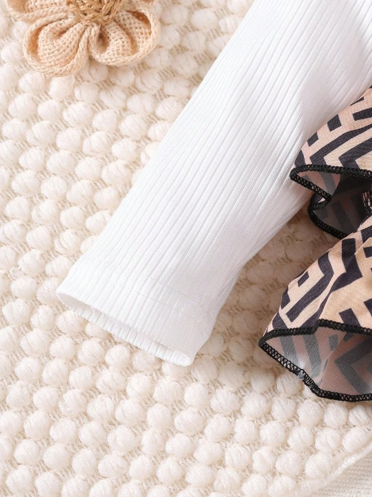 Baby Geometric Print Bodysuit Dress With Headband