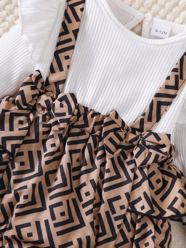 Baby Geometric Print Bodysuit Dress With Headband
