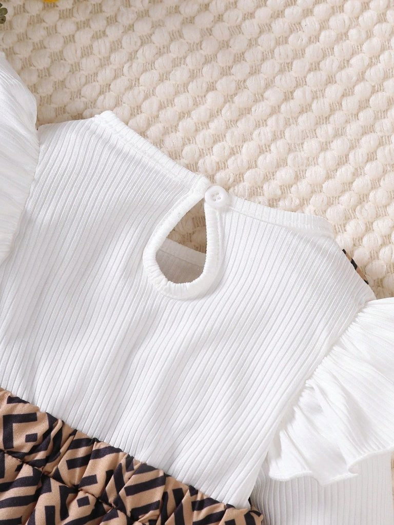 Baby Geometric Print Bodysuit Dress With Headband