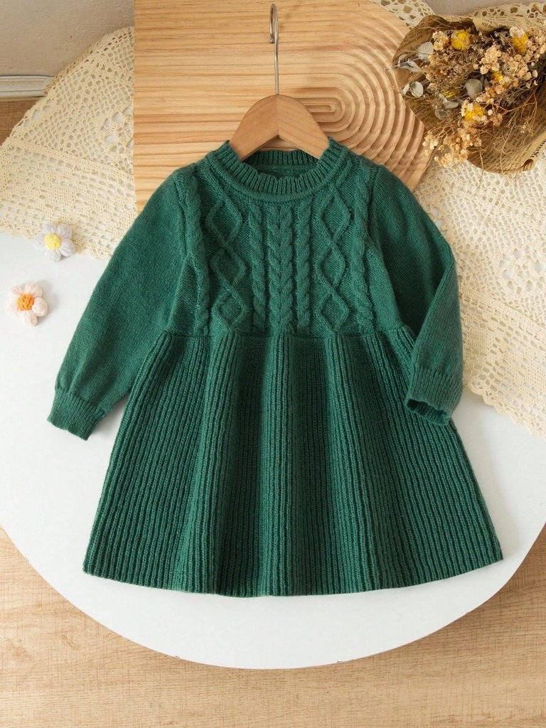 Baby Dark Green Knitted Long Sleeve Dress