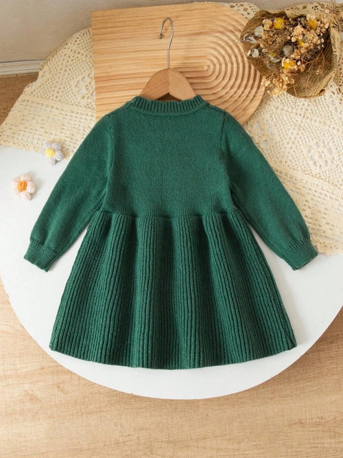 Baby Dark Green Knitted Long Sleeve Dress