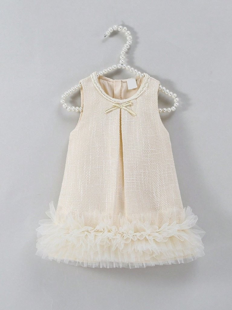 Baby Elegant Tweed Mesh Dress Apricot