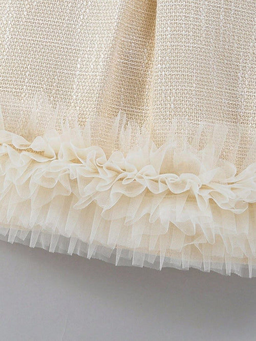 Baby Elegant Tweed Mesh Dress Apricot
