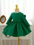 Baby Elegant Satin Olive Green Bow Dress