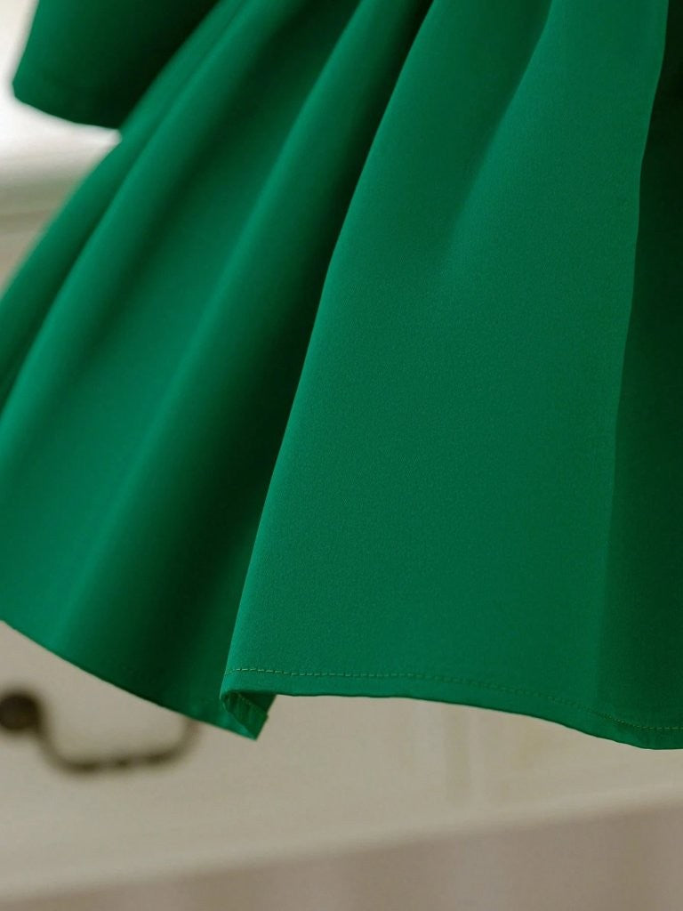 Baby Elegant Satin Olive Green Bow Dress
