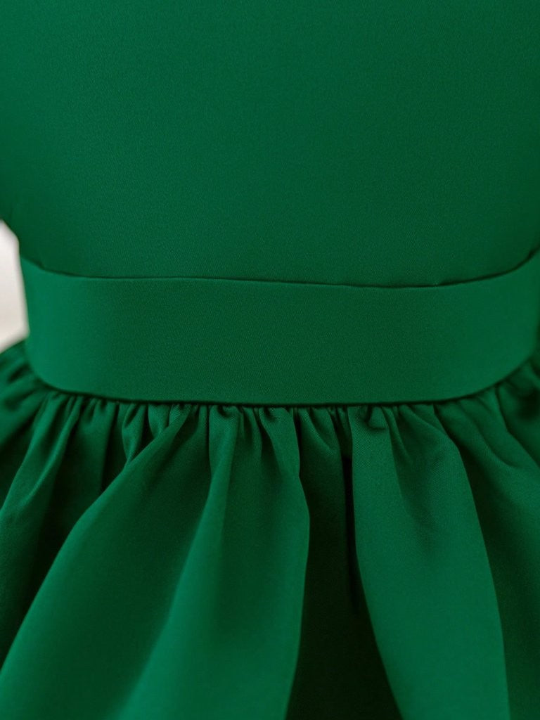 Baby Elegant Satin Olive Green Bow Dress