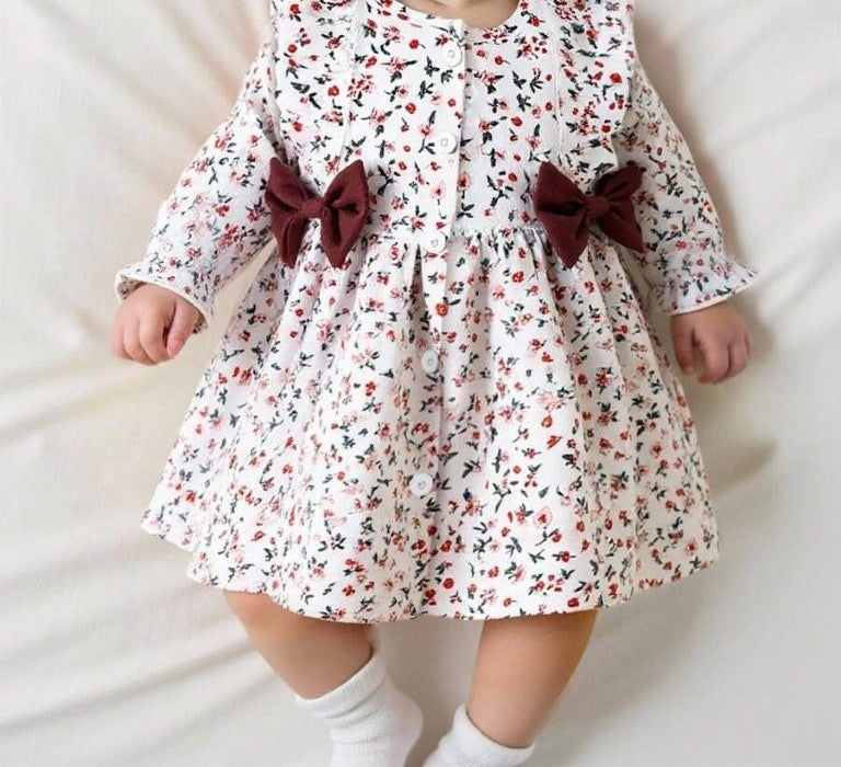 Baby Flower Pattern Double Bow Dress