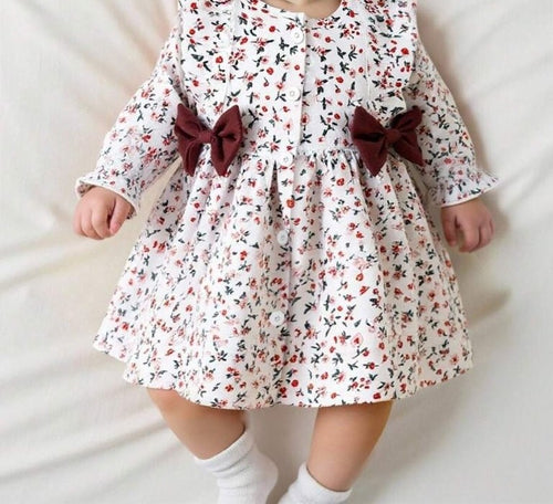 Baby Flower Pattern Double Bow Dress