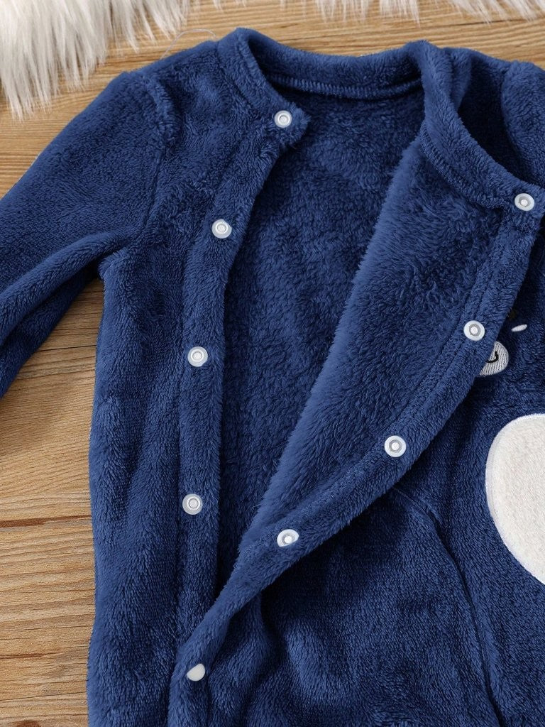 Baby Navy Blue Teddy Fleece Jumpsuit