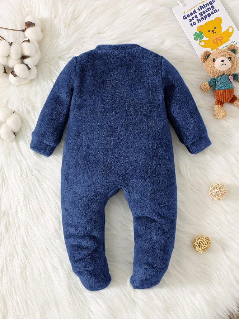 Baby Navy Blue Teddy Fleece Jumpsuit