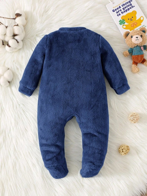 Baby Navy Blue Teddy Fleece Jumpsuit