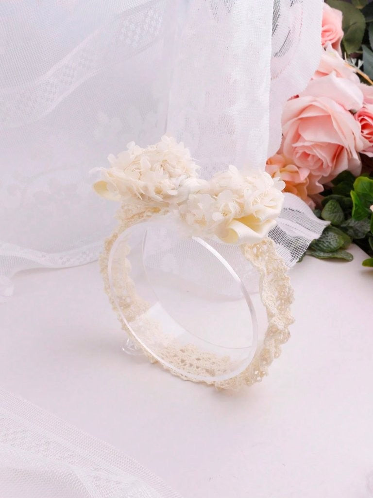 Baby 3 Piece Flower Decor Lace Headband Apricot