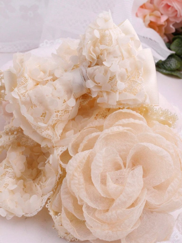 Baby 3 Piece Flower Decor Lace Headband Apricot
