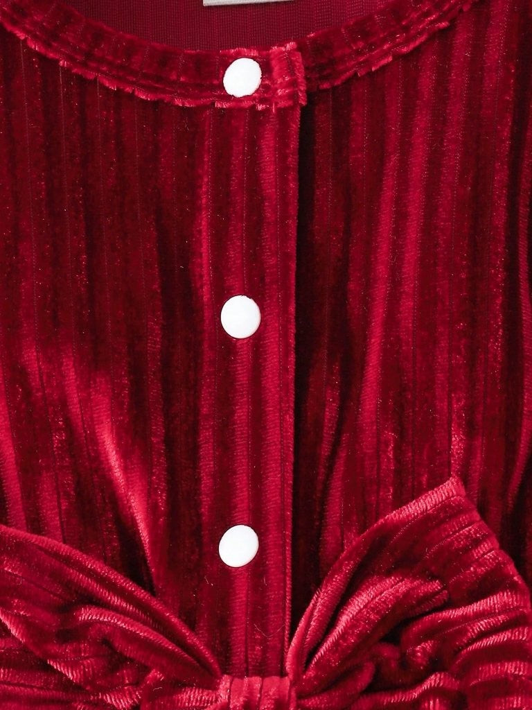 Baby Burgundy Velvet Ruffle Bow Tulle Dress