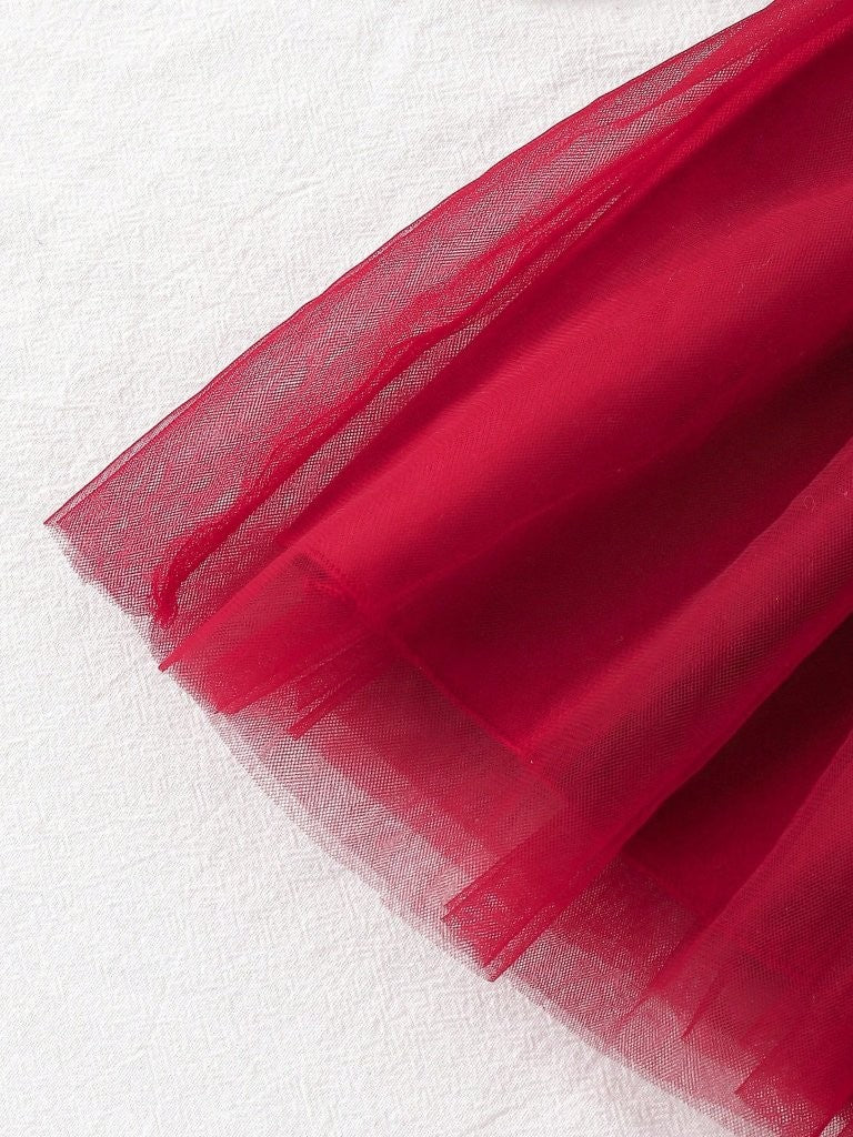 Baby Burgundy Velvet Ruffle Bow Tulle Dress