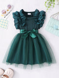 Baby Green Frilled Sleeve Tulle Dress