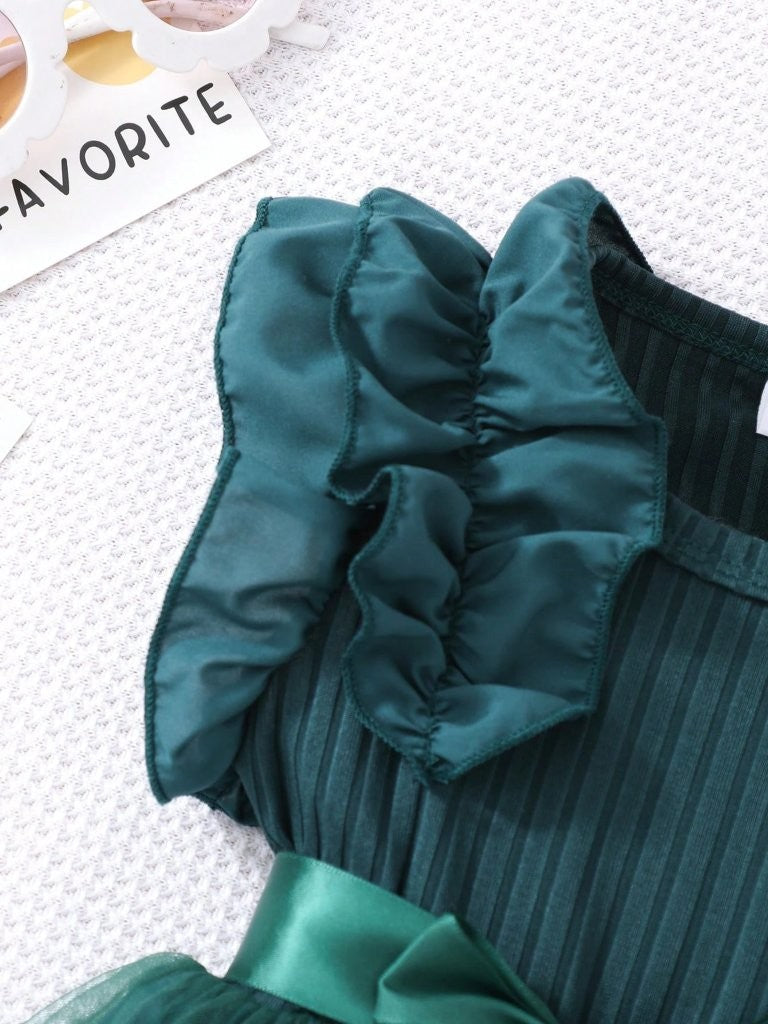 Baby Green Frilled Sleeve Tulle Dress