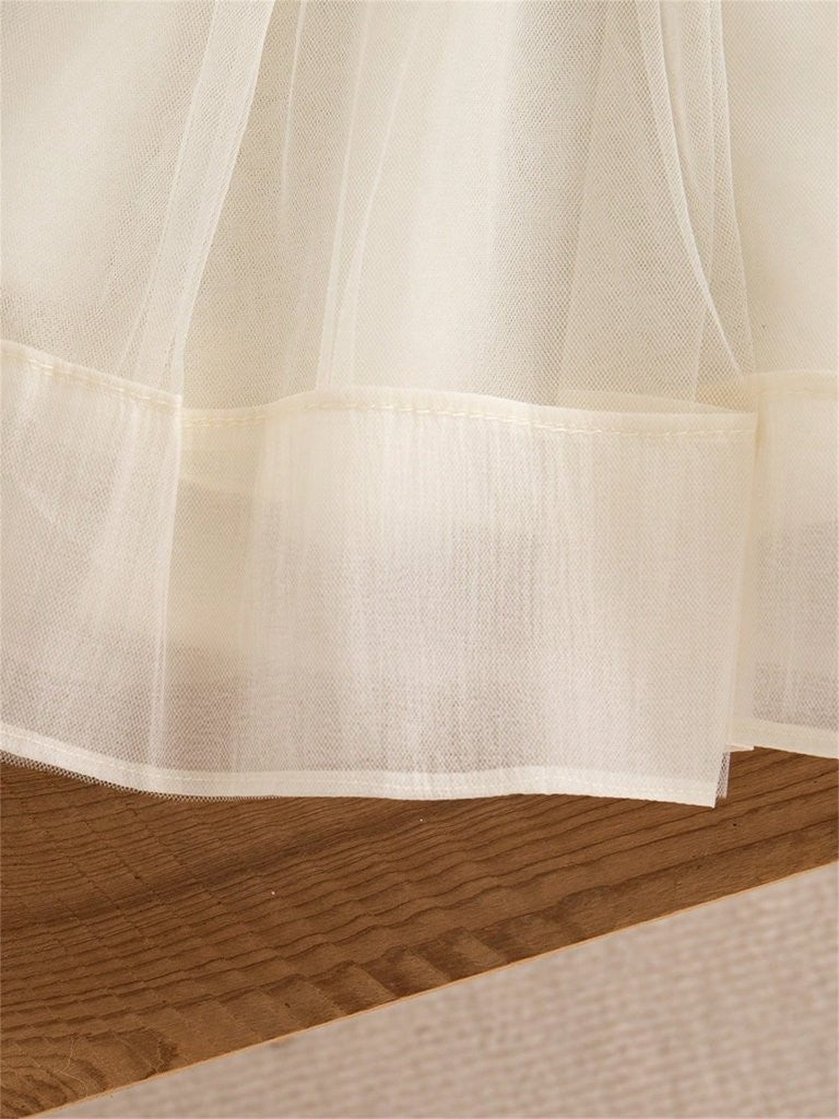 Baby Elegant Triple Front Bow Mesh Dress Khaki