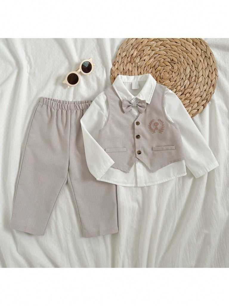 Baby Bow Tie Shirt With Waist Coat And Pants Set