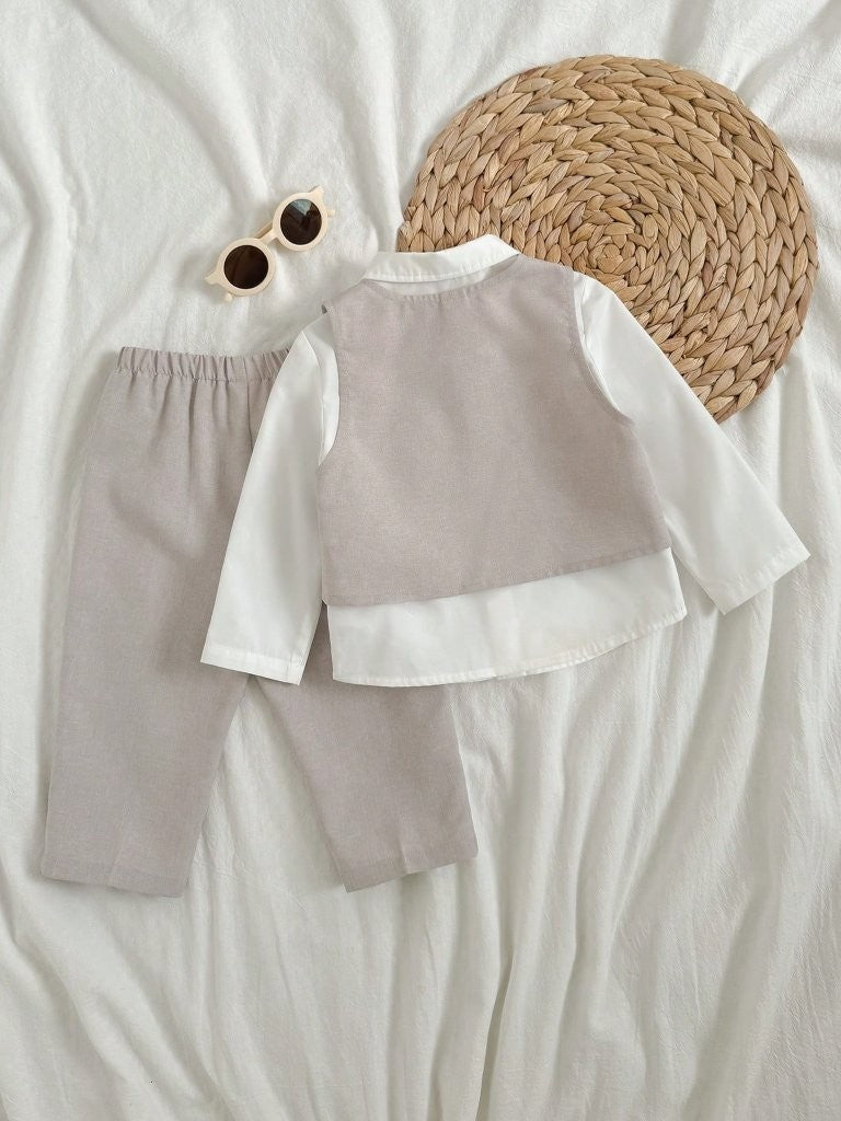 Baby Bow Tie Shirt With Waist Coat And Pants Set