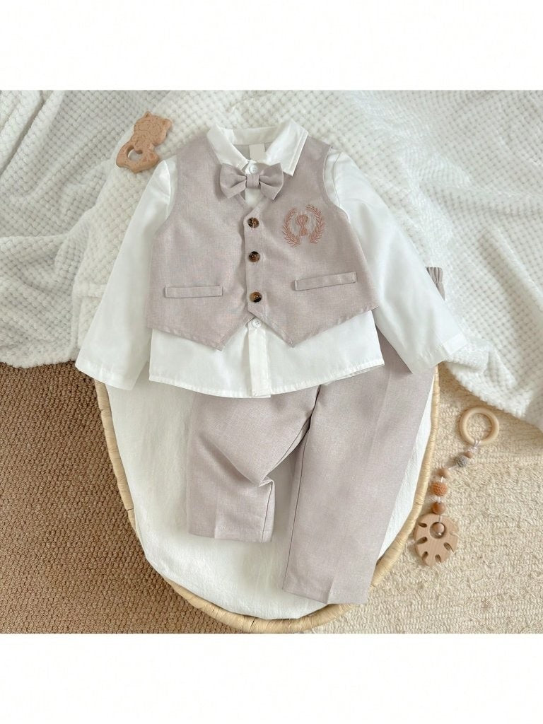 Baby Bow Tie Shirt With Waist Coat And Pants Set