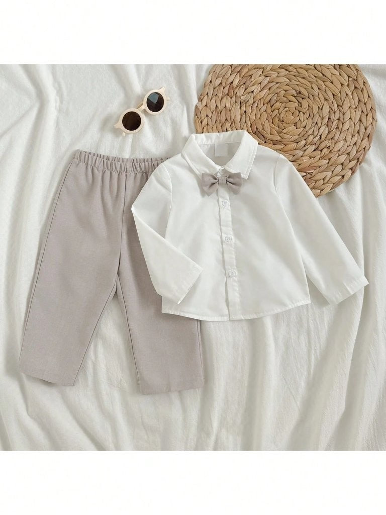Baby Bow Tie Shirt With Waist Coat And Pants Set