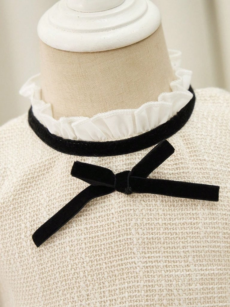 Baby Elegant Black Bow Tweed Mesh Dress Champagne