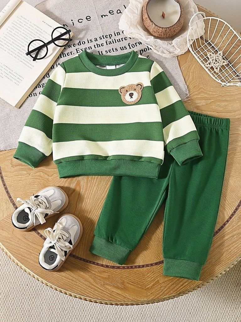 Baby 2 Piece Green Stripe Pullover And Pants Set
