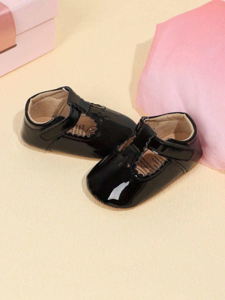 Baby Black Shiny Pattern Mary Jane Flats