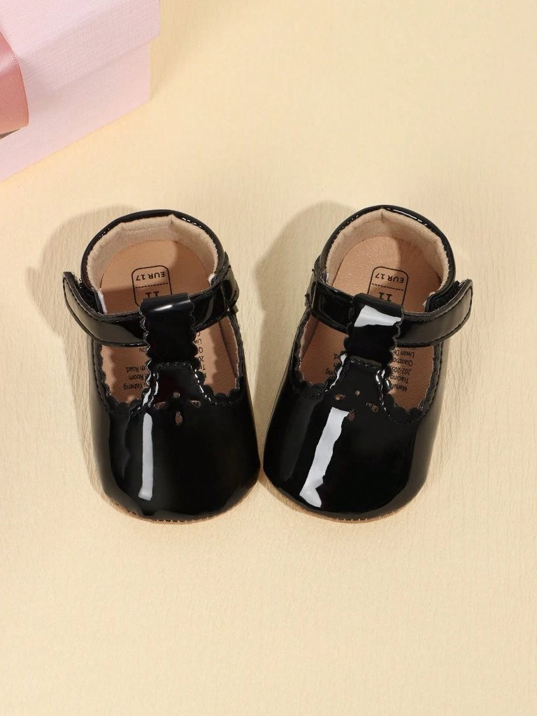 Baby Black Shiny Pattern Mary Jane Flats