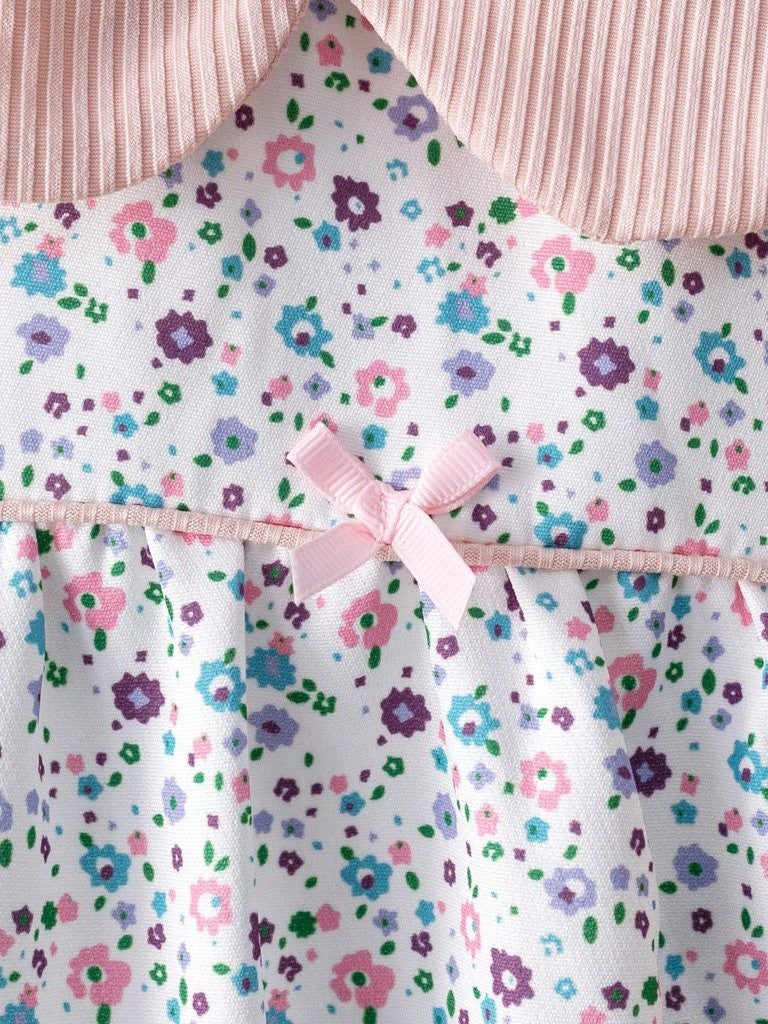 Baby 3 Piece Spring Flower Pattern Top With Ribbed Leggings Set