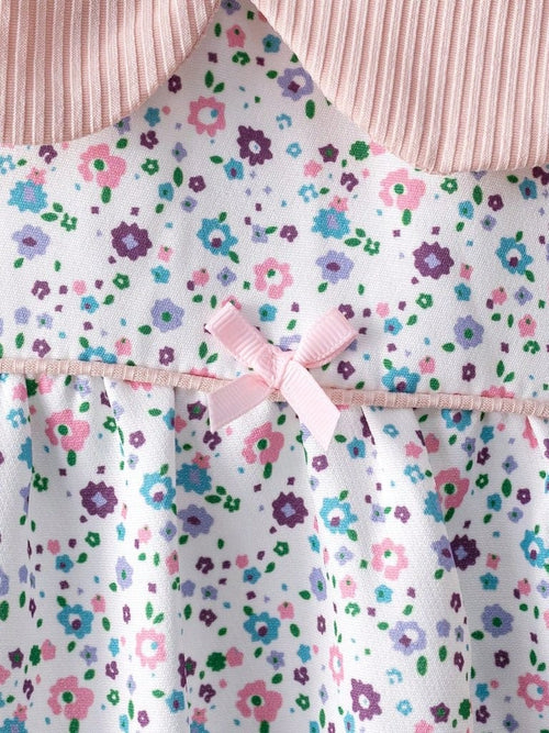 Baby 3 Piece Spring Flower Pattern Top With Ribbed Leggings Set