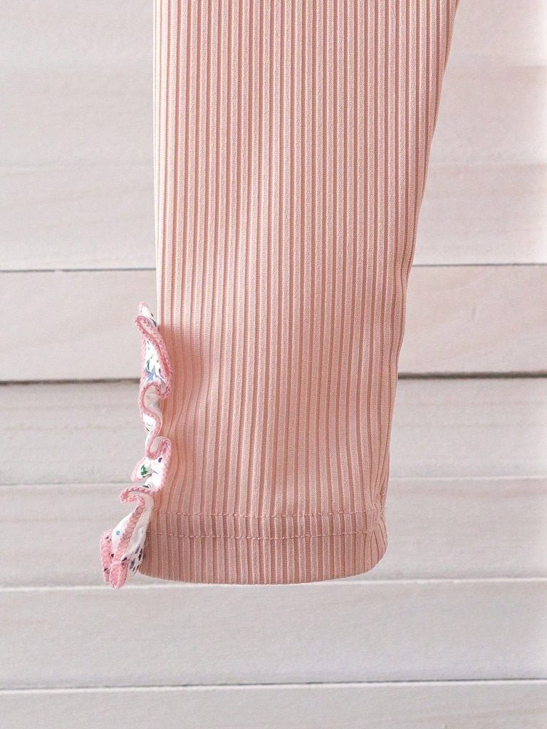 Baby 3 Piece Spring Flower Pattern Top With Ribbed Leggings Set