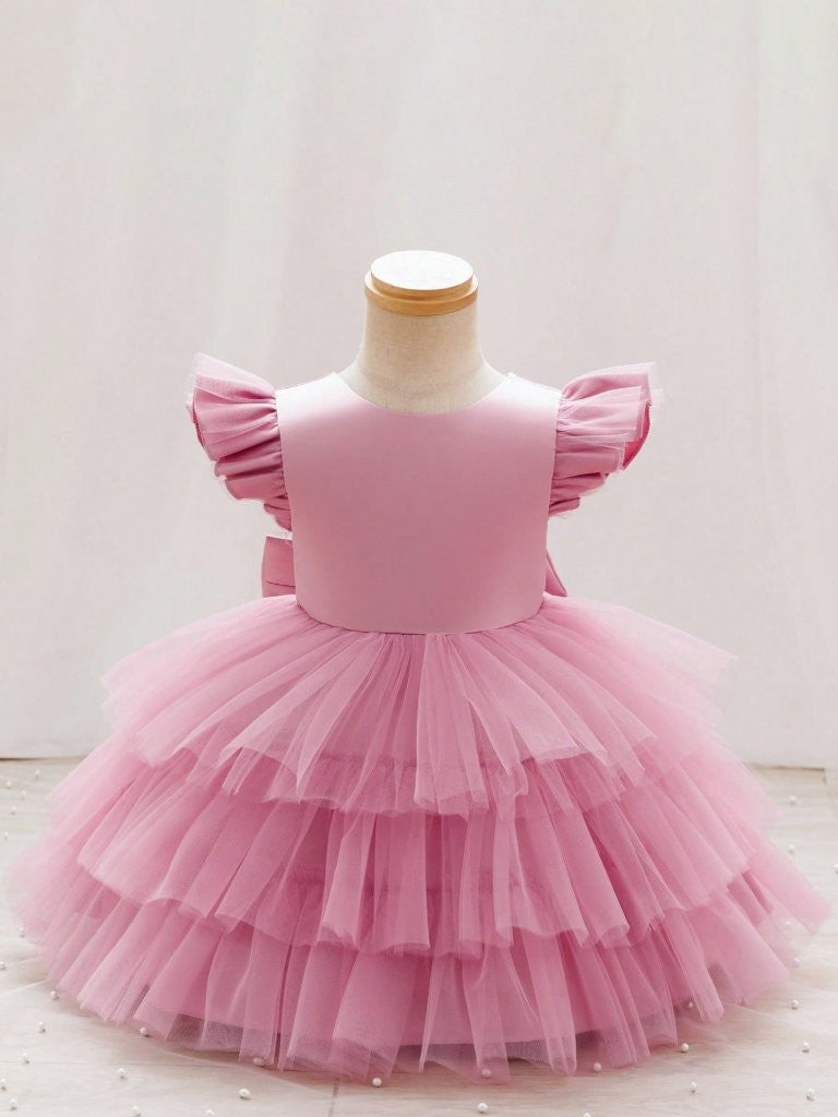 Baby Glamorous Elegant Pink Mesh Layered Dress