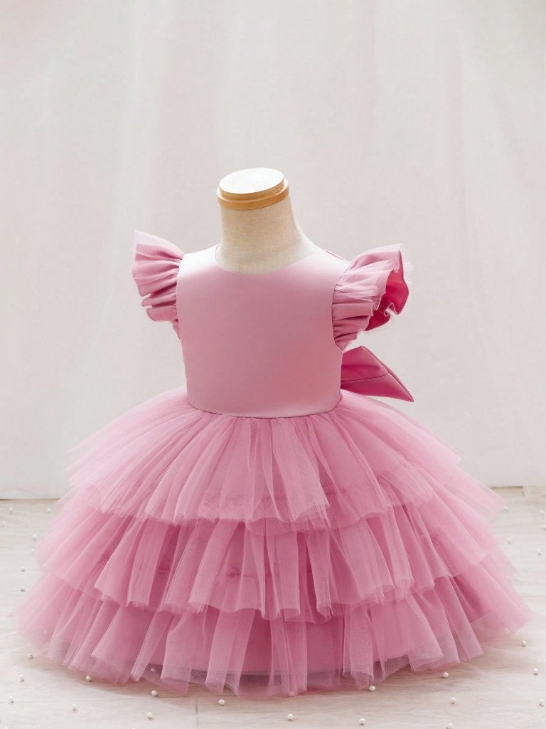 Baby Glamorous Elegant Pink Mesh Layered Dress