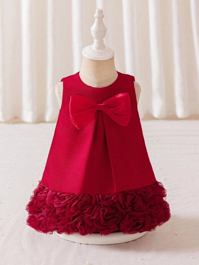 Baby Girls Red Big Bow Short Sleeve Dress