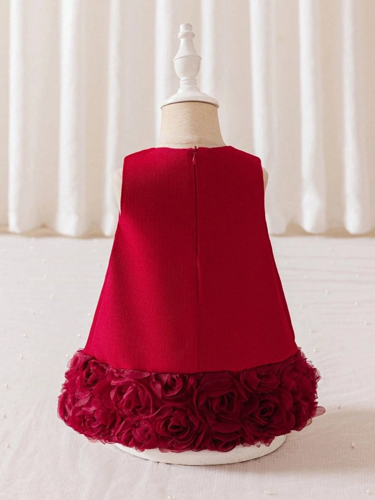 Baby Girls Red Big Bow Short Sleeve Dress